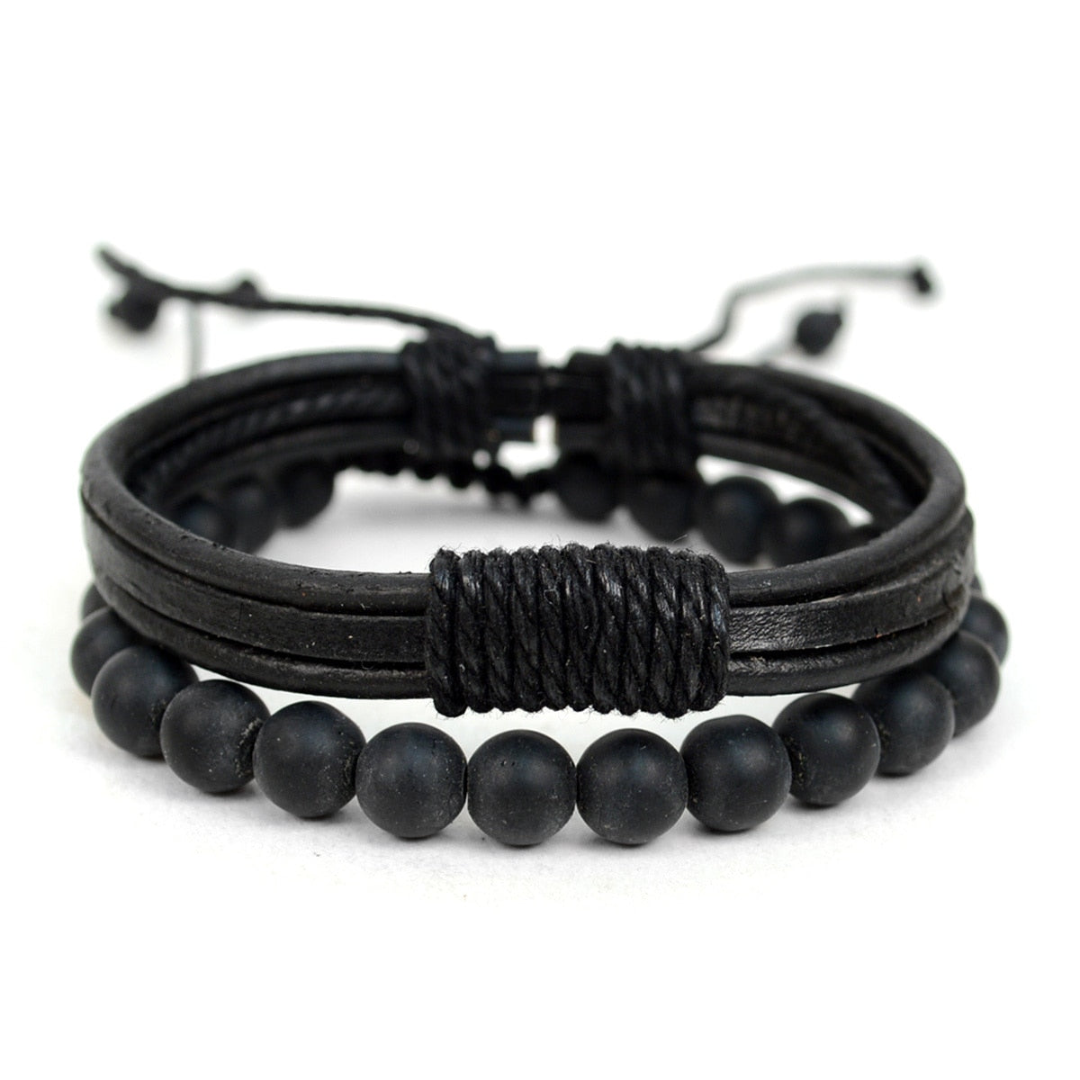 Genuine Leather 2 Piece Bracelet Set for Men