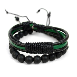 Genuine Leather 2 Piece Bracelet Set for Men