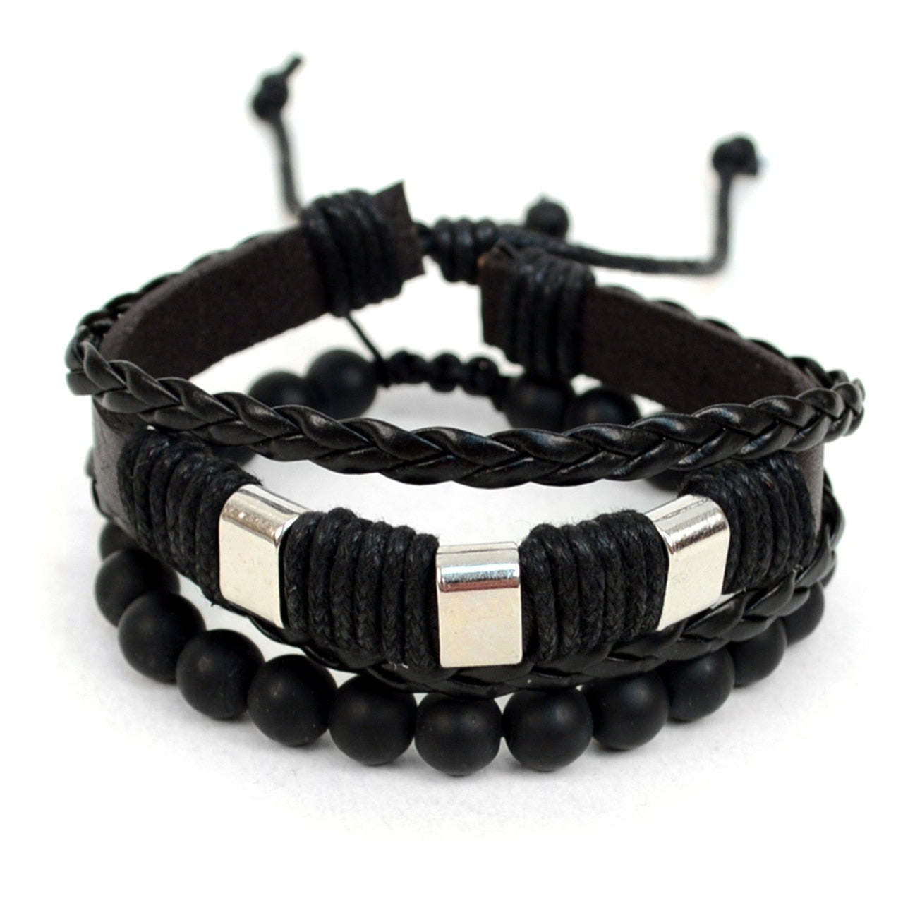 Genuine Leather 2 Piece Bracelet Set for Men